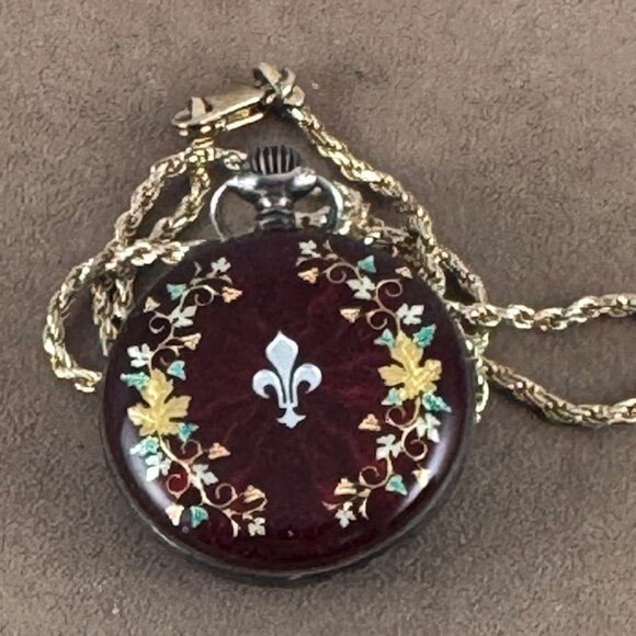 Antique 1906 Swiss Made .935 Silver Ladies Pocket Colorful Floral Enamel Watch - Picture 3 of 8